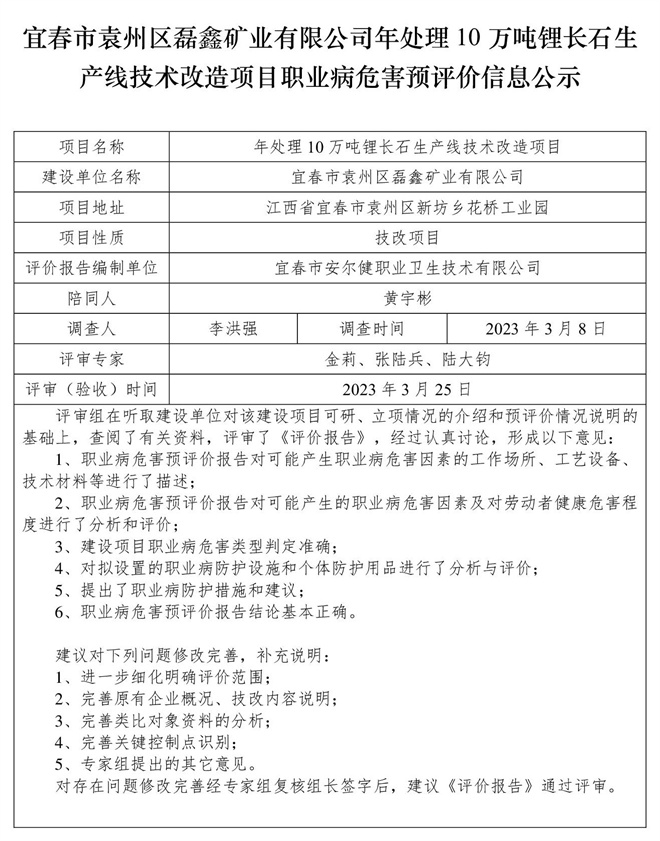 宜春市袁州区磊鑫矿业有限公司-年处理10万吨锂长石生产线技术改造项目-  职业病危害预评价信息公示(1).jpg