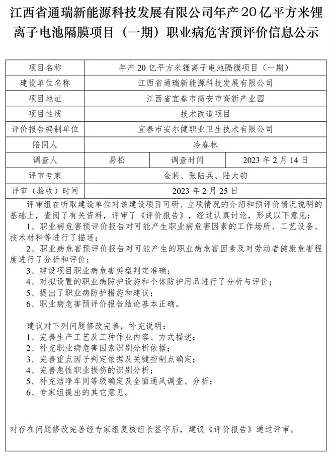 江西省通瑞新能源科技发展有限公司年产20亿平方米锂离子电池隔膜项目（一期）职业病危害预评价信息公示.jpg